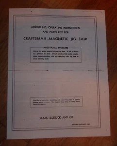 SEARS CRAFTSMAN MAGNETIC JIG SAW OWNERS MANUAL 110.26320 26320 - Picture 1 of 1