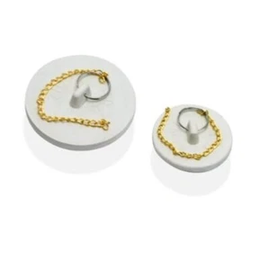 2pc Rubber Sink Drain Stopper Plug Set w/ Pull Chain for Bathtub Kitchen Utility - Picture 1 of 3