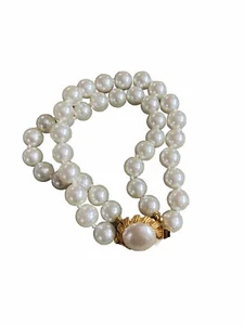 Vintage Bracelet Pearl Faux Multi Strand Gold Tone Beaded Estate - Picture 1 of 8