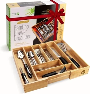 Pristine Bamboo Silverware Tray for Drawer Organizer - Kitchen Drawer Organizer  - Photo 1 sur 6