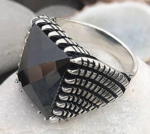 Hecho a Mano Negro Circonita Piedra 925 Plata de Ley Hombres de Mujer Anillo A79 - Imagen 1 de 5