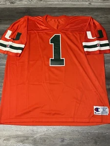 Vintage 90's Made In USA Champion NCAA Miami Hurricanes #1 Football Jersey 52 - Picture 1 of 6
