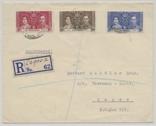 Nigeria 1937 MiNr 43 - 45 SG 46 - 48 auf Einschreiben innerhalb von Lagos
