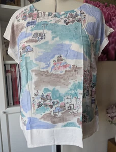 Joules Joy French Market Relaxed Fit Short Sleeve Top UK 16 White Blue Floaty - Picture 1 of 14