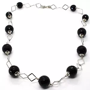 Collar Plata 925 , Ónix Negro Facetada, Largo 45CM, Cadena Rombo - Imagen 1 de 7