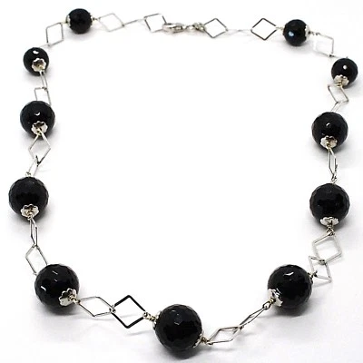 Collar Plata 925 , Ónix Negro Facetada, Largo 45CM, Cadena Rombo - Imagen 1 de 4