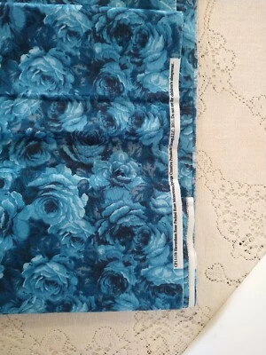 Haversham Rose Packed Roses Monotone Springs Creative Fabric 16"x44" Blue Tonal - Image 1 of 3