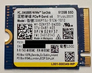 SanDisk PC_SN5000S 512GB NVMe SSD M.2 2230 PCIe Gen4 x4 SDEPTSJ-512G-1012 - Bild 1 von 2