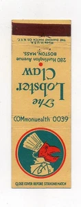 The Lobster Claw Boston MA Unused Vintage Front Strike Matchbook Cover - Picture 1 of 1