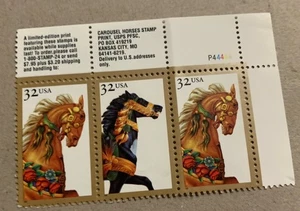 US Carousel Horses 32c Stamp Plate Block of 3 Scott #2976 - 2979 - Picture 1 of 3