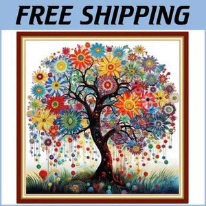 Colorful Tree 18x18" Stamped Cross Stitch Kit - Perfect Starter for Adults - Picture 1 of 9