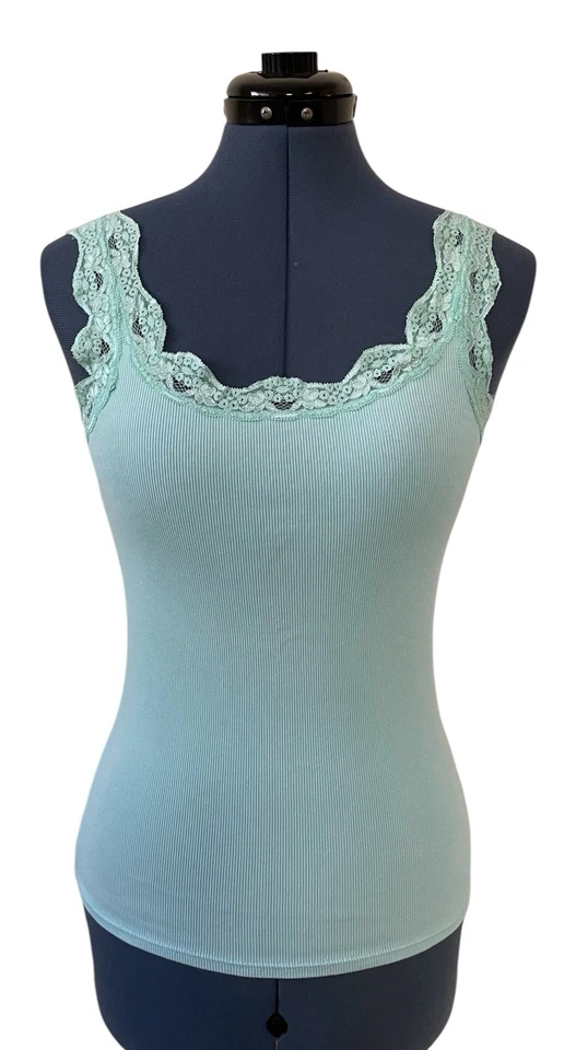 Camiseta sin mangas Babydoll Cami con ribete de encaje azul de colección Fresh Produce para mujer Y2K Coqueta talla S Foto 1 de 4