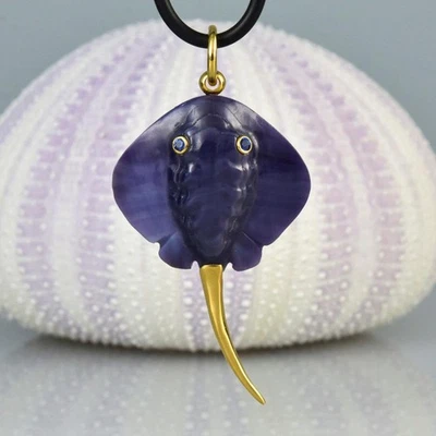 Stingray 吊坠紫色蛤壳蓝宝石金 Vermeil 纯银 7.27 克 — 第 1/4 张图片