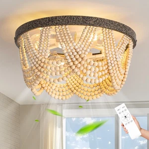 20" Boho Ceiling Fan with Light, Bohemian Caged Ceiling Fan with Lights and R... - Picture 1 of 7