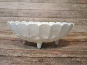 VTG 1950 MILK GLASS Large Heavy Embossed 8"x12" FOOTED OVAL FRUIT BOWL - Picture 1 of 8
