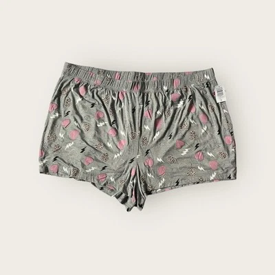 Torrid Super Soft Sleep Shorts 6 6X 30 Gray w/ Hearts & Lightning Bolts - Image 1 of 2