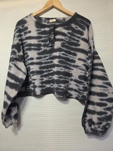 Urban Rebel UR Felpa Donna Grande Tie Dye Cropped Henley Grigio Nero... - Foto 1 di 10