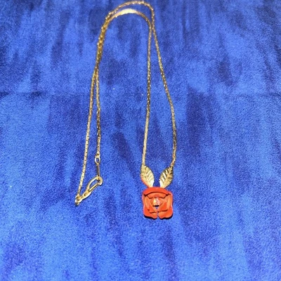 "Collar colgante rosa roja esmalte flor tono dorado vintage 18"" Corea" Foto 1 de 4