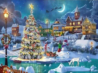 Christmas Scenes Paint by Numbers for Adults, Christmas Tree and Moon 12X16 Inch - Image 1 of 4