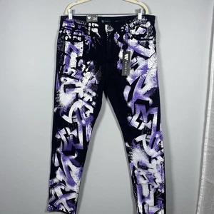 Waimea Jeans Mens 36x32 Black Skinny Fit Spray Paint Graffiti Moto Skater Grunge - Picture 1 of 8