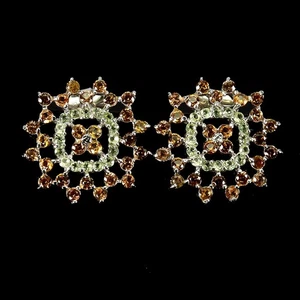 925 Sterling Silver Earrings Round Citrine Peridot Natural Gemstone Jewelry - Picture 1 of 13