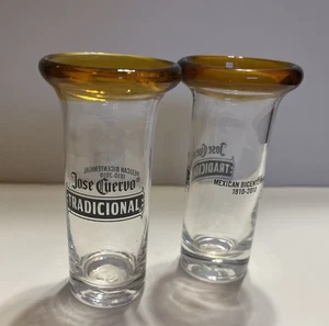 JOSE CUERVO AMBER RIM 2010 MEXICAN BICENTENNIAL SHOT GLASSES SET OF 2 - Picture 1 of 1