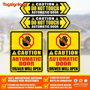 (Combo) CAUTION AUTOMATIC DOOR DRIVER WILL OPEN DO NOT PULL TOUCH VINYL STICKERS - Foto 1 di 12