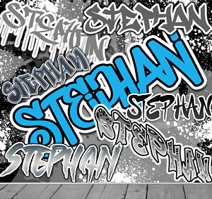 Blue Personalised Name Text Graffiti Wallpaper Backdrop Feature Wall Mural Print