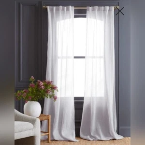 ¡NUEVO SIN ETIQUETAS! Cortinas transparentes Quince 100 % lino blanco, 48" x 96"- 2 paneles. (R1) - Imagen 1 de 10