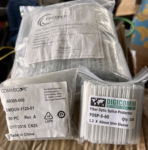 100 Pack 60mm x 1.5mm (3mm OD) Fiber Optic Splice Protector Sleeves ...