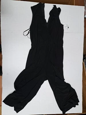 Mono para mujer Sandra Darren pierna ancha cortado lazo cintura cuello en V negro mediano Foto 1 de 2