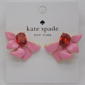 Kate Spade Women Jewery Cute CZ Flowers Statement Stud Post Earrings Pink Enamel