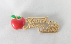 A.J.C. Teachers Have Class Gold Toned Enamel Apple Pin Brooch - Picture 1 of 7