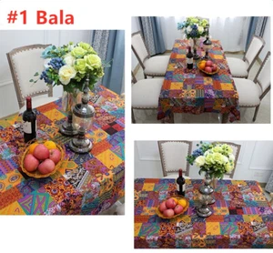 Boho Cotton Blend Linen Home Decor Table Cloth Kitchen Dining Floral Table Cover - Picture 1 of 25