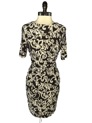 JONES NEW YORK Size 8 Sheath Dress Black Ivory Floral Short Sleeve Stretch Knit - Image 1 of 4