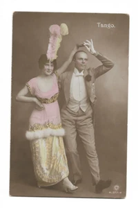 RPPC Handtinted Tango Dancing Couple Real Photo Postcard Flapper Fashion Dancing - Picture 1 of 2