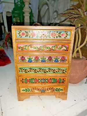 INDIAN HAND PAINTED WOODEN 6 DRAWER CHEST - Image 1 of 4