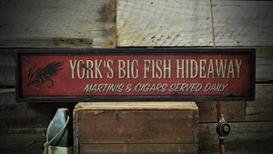 Custom Fishing Hideaway Cigar Sign - Rustic Hand Made Vintage Wooden - Picture 1 of 1