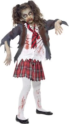 Smiffys Zombie School Girl Costume, Grey, with Skirt, Jacket, Mock Shirt  Tie, L - Image 1 of 3