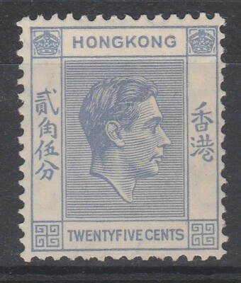 HONG KONG GEORGE VI SG149 25c BRIGHT BLUE VERY PALE SHADE  LMM - Image 1 of 2
