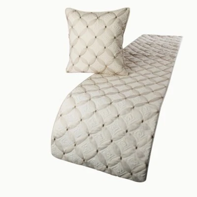 Decorative King Bed Runner Beige & Ivory Quilted & Embroidery - Tender Love - Image 1 of 4