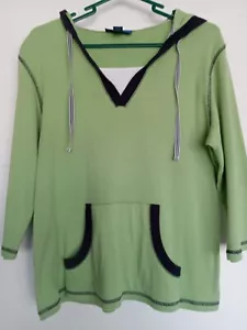 Size PL hoodie, light green w/ navy trim by Karen Scott. See photos - Picture 1 of 7