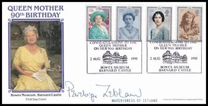 MARCHIONESA DE ZETLANDIA Firmado 1990 GB Reina Madres 90 Cumpleaños S. Muscroft FDC - Imagen 1 de 2
