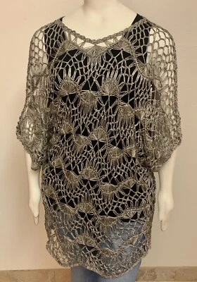 Dressbarn Elbow Sleeve Taupe/Pewter Crochet Tunic Top Size 3X - Image 1 of 4