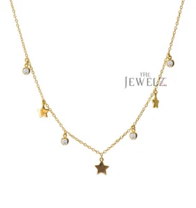 14K Gold 0.16 CT VS/F-G Diamond Three Star Charm Pendant Necklace - The Jewelz - Picture 1 of 3