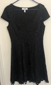 Belle Badgley Mischka Black Silver Lace Party Holiday A-Line Dress Womens Sz 10 - Picture 1 of 13