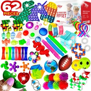 (62 Pcs) Fidget Toys Set Party Favors Pop It Stress Relief Autistic.Sensory Pack - Picture 1 of 9