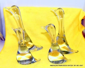 Daum France Vintage Clear Crystal Loon Duck Bird Swan Goose 4 Figurines set - Picture 1 of 13