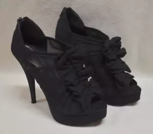 Sugar Sugar Petite Black Fabric/Mesh Peep Toe Ruffled Stiletto Heels Size 38 - Picture 1 of 13