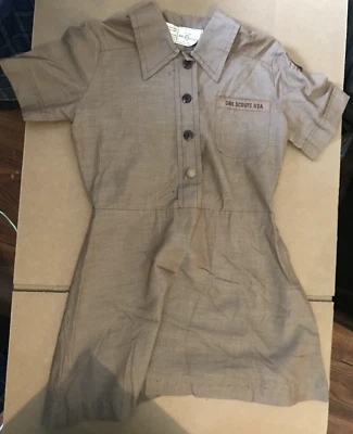 Vintage Official Girl Scouts Of America Brown Uniform Dress USA Youth Size - Image 1 of 4